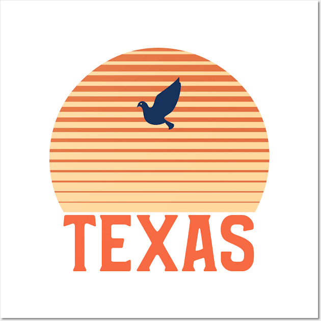 Texas Sunset, Orange and Blue Sun, Gift for sunset lovers T-shirt, Bird, Pigeon Flying, Pigeon Sunset Wall Art by AbsurdStore